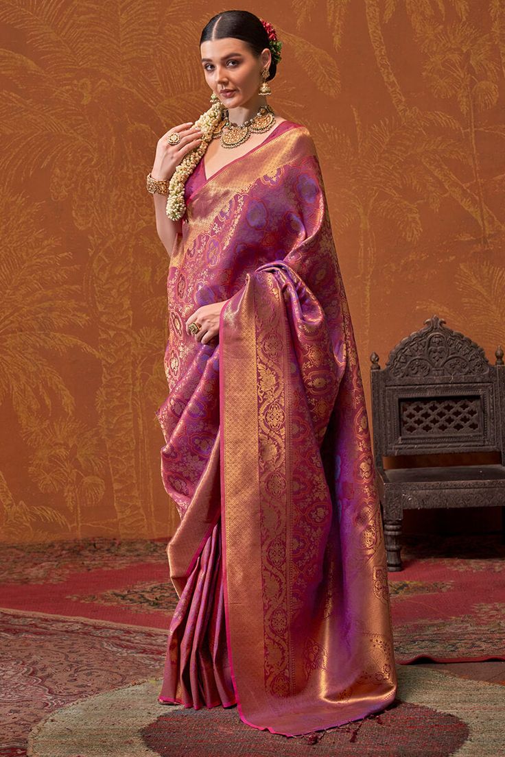 Products flaunt purple kanjivaram silk saree with sizzling blouse piece